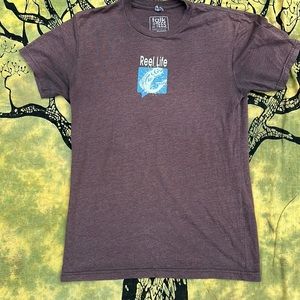 Talk it up Tees “reel life” 🎣front & back print w serval fishing quotes brown S